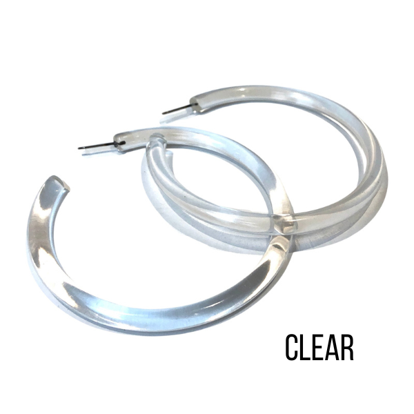 Bangle Lucite Hoop Earrings - 3 Inch Clear Bangle Hoop Earrings by Leetie Lovendale | Fleurcouture