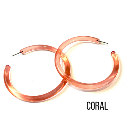 Bangle Lucite Hoop Earrings - 3 Inch Coral Bangle Hoop Earrings by Leetie Lovendale | Fleurcouture