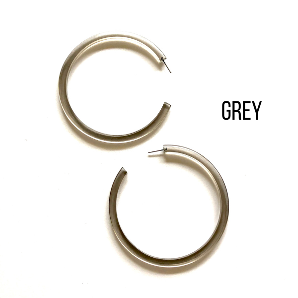 Bangle Lucite Hoop Earrings - 3 Inch Grey Bangle Hoop Earrings by Leetie Lovendale | Fleurcouture