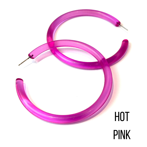 Bangle Lucite Hoop Earrings - 3 Inch Hot Pink Bangle Hoop Earrings by Leetie Lovendale | Fleurcouture