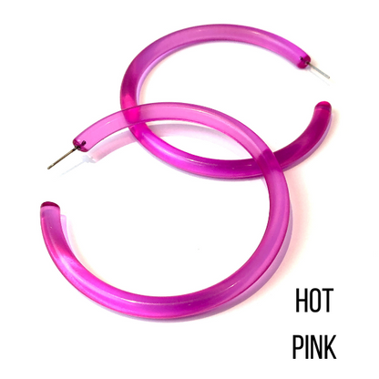 Bangle Lucite Hoop Earrings - 3 Inch Hot Pink Bangle Hoop Earrings by Leetie Lovendale | Fleurcouture