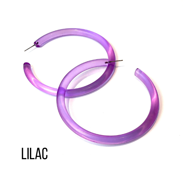 Bangle Lucite Hoop Earrings - 3 Inch Lilac Bangle Hoop Earrings by Leetie Lovendale | Fleurcouture