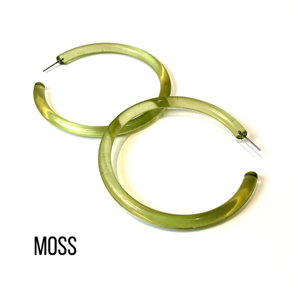 Bangle Lucite Hoop Earrings - 3 Inch Moss Bangle Hoop Earrings by Leetie Lovendale | Fleurcouture