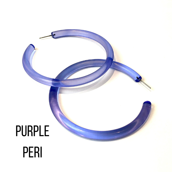 Bangle Lucite Hoop Earrings - 3 Inch Purple Peri Bangle Hoop Earrings by Leetie Lovendale | Fleurcouture
