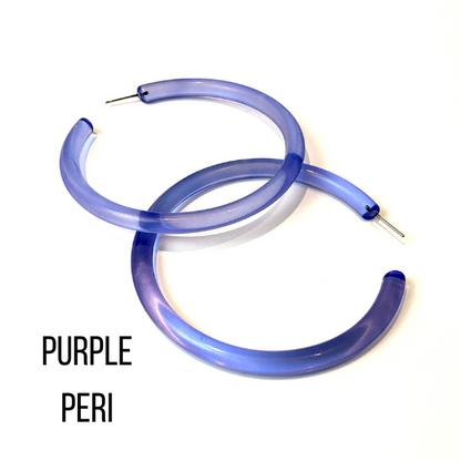 Bangle Lucite Hoop Earrings - 3 Inch Purple Peri Bangle Hoop Earrings by Leetie Lovendale | Fleurcouture