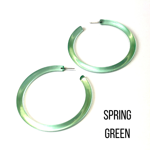 Bangle Lucite Hoop Earrings - 3 Inch Spring Green Bangle Hoop Earrings by Leetie Lovendale | Fleurcouture