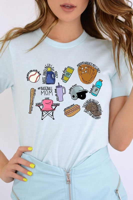 Baseball Mom Essentials Graphic T Shirts ICE BLUE S by Color Bear | Fleurcouture