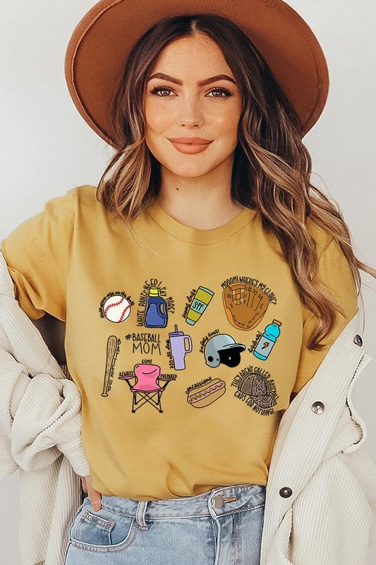 Baseball Mom Essentials Graphic T Shirts MUSTARD S by Color Bear | Fleurcouture