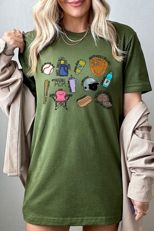 Baseball Mom Essentials Graphic T Shirts OLIVE S by Color Bear | Fleurcouture