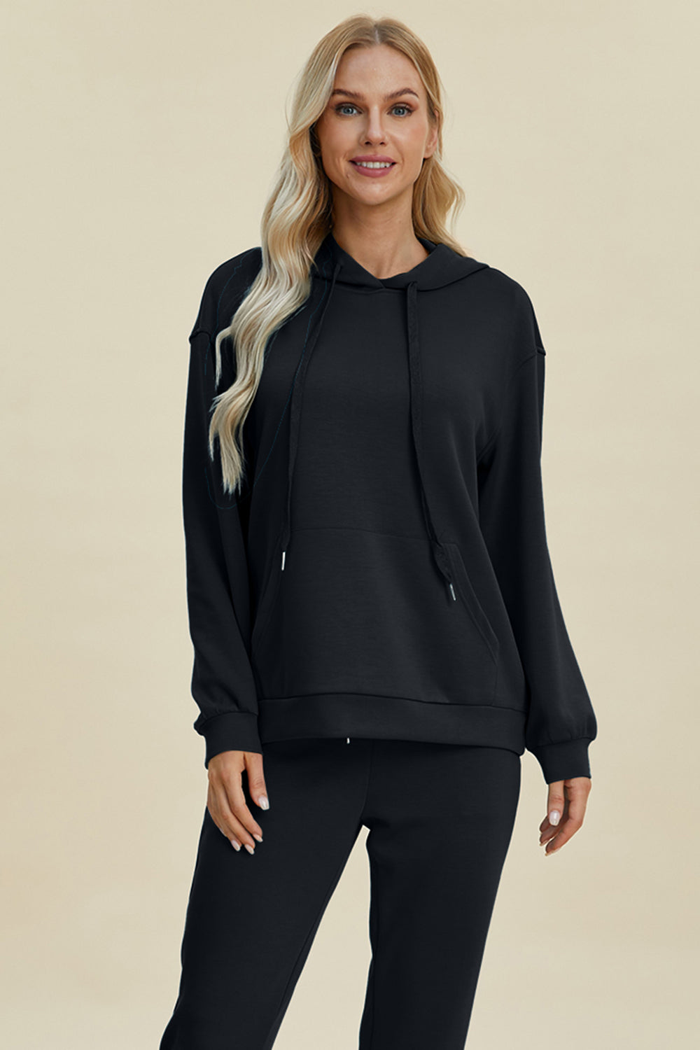 Basic Bae Full Size Air Scuba Drawstring Long Sleeve Hoodie with Kangaroo Pocket Women&