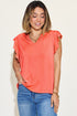 Basic Bae Full Size Bamboo Notched Ruffled Short Sleeve T-Shirt Coral S Tops/Blouses & Shirts by Trendsi | Fleurcouture