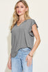 Basic Bae Full Size Bamboo Notched Ruffled Short Sleeve T-Shirt Heather Gray S Tops/Blouses & Shirts by Trendsi | Fleurcouture