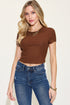 Basic Bae Full Size Ribbed Round Neck Short Sleeve T-Shirt Dark Brown S Women&