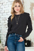 Basic Buttoned Puff Long Sleeve blouse top Black S by EG fashion | Fleurcouture