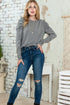 Basic Buttoned Puff Long Sleeve blouse top Grey S by EG fashion | Fleurcouture
