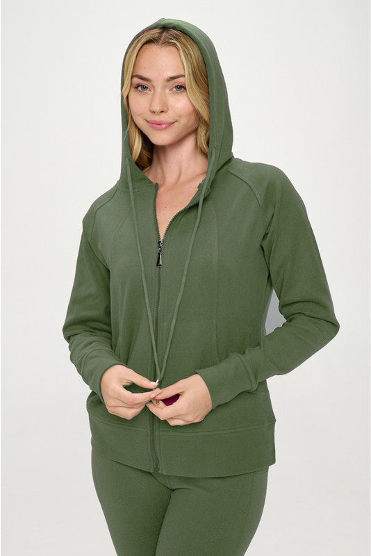 Basic Fall Casual Active Hoodie Set Olive S by OTOS Active | Fleurcouture