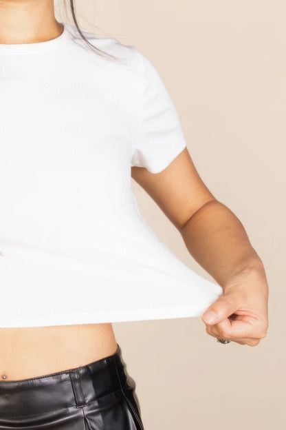 Basic Short Sleeve Ribbed Round Neck Top by Fleurcouture | Fleurcouture