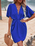 Batwing sleeve ruched dress Blue S by Miss Sparkling | Fleurcouture