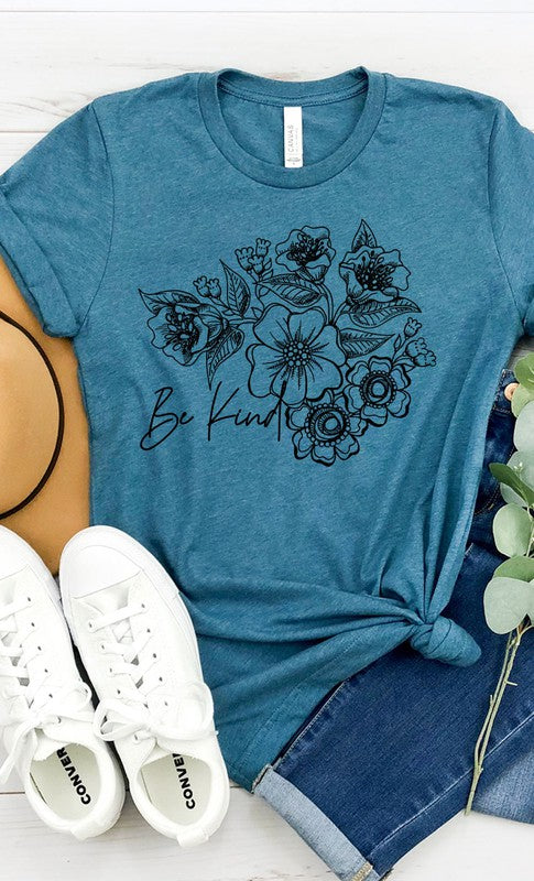 Be Kind Floral Boho Graphic Tee PLUS Heather Deep Teal XXL by Kissed Apparel | Fleurcouture