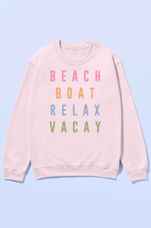 BEACH BOAT RELAX VACAY OVERSIZED SWEATSHIRT PINK S/M by ALPHIA | Fleurcouture