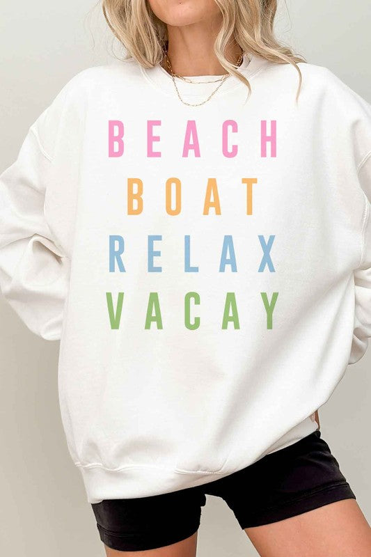 BEACH BOAT RELAX VACAY OVERSIZED SWEATSHIRT WHITE S/M by ALPHIA | Fleurcouture