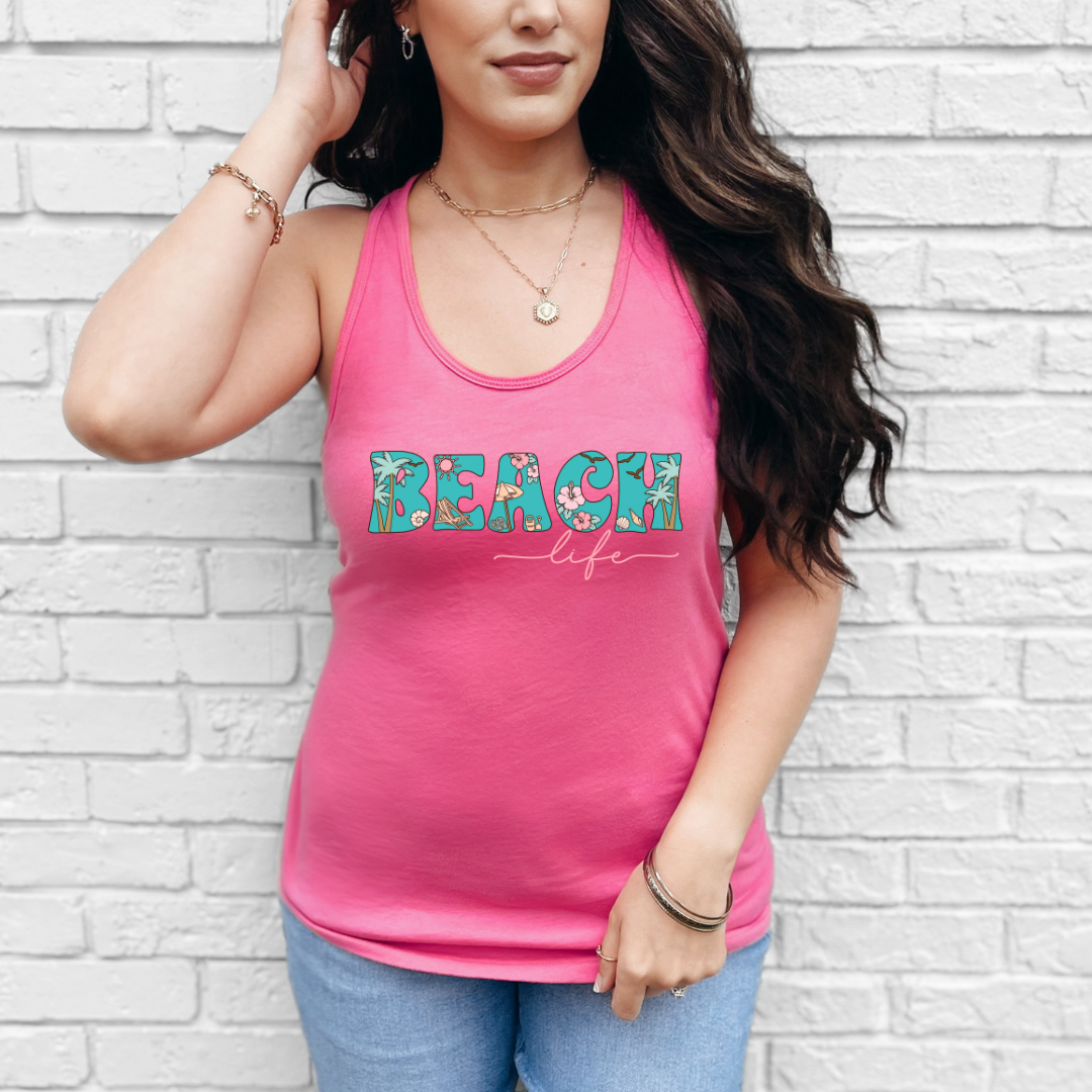 Beach Life Racerback Tank XS Pink Tank by Tea-Shirt Shoppe | Fleurcouture