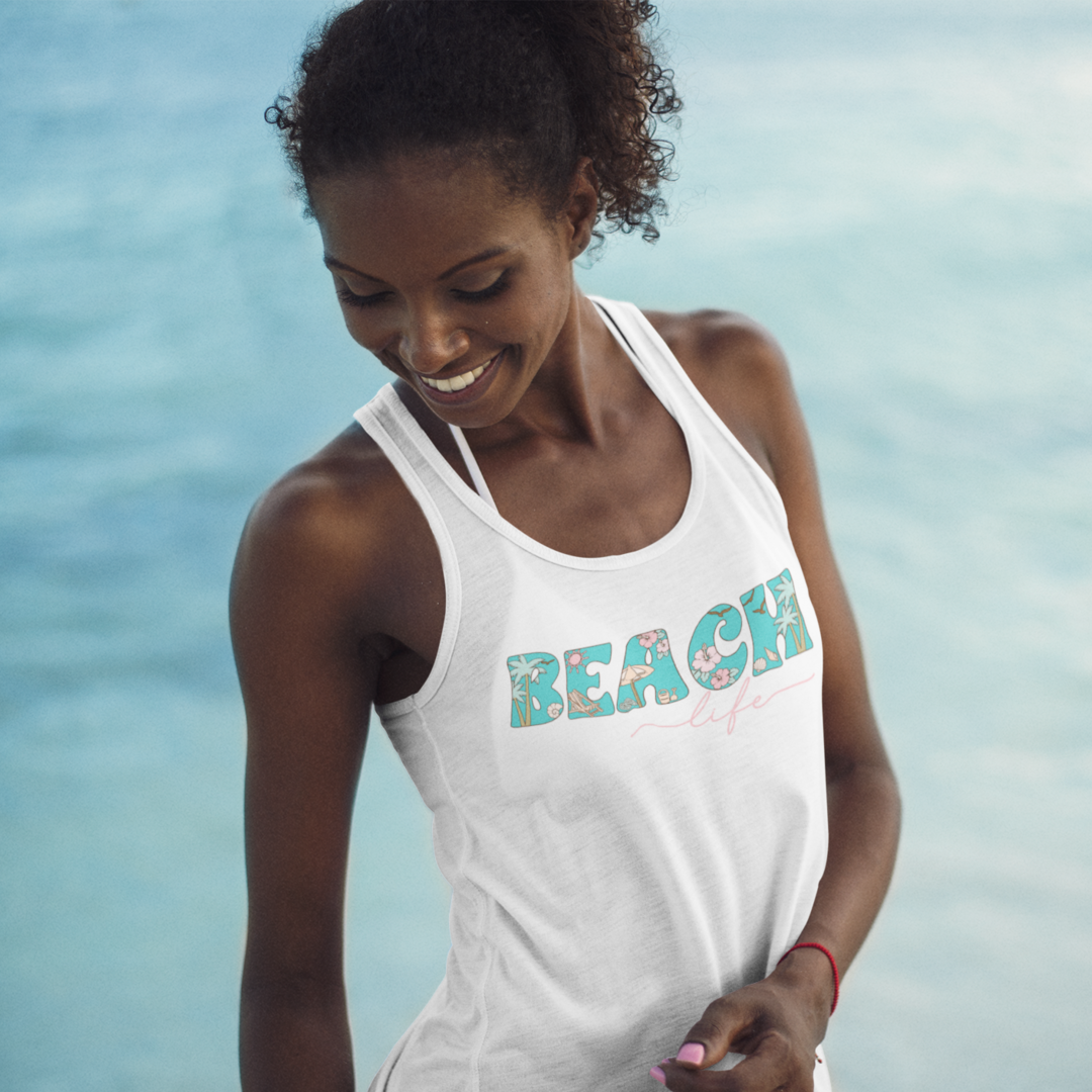 Beach Life Racerback Tank XS White Tank by Tea-Shirt Shoppe | Fleurcouture