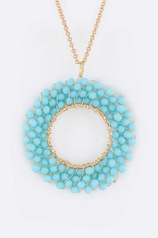 Beaded Hoop Pendant Necklace Aqua 1 by LA Jewelry Plaza | Fleurcouture