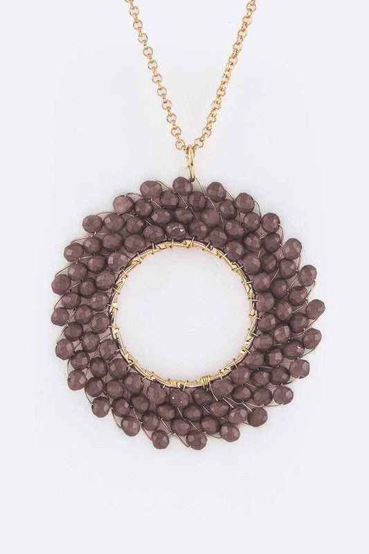 Beaded Hoop Pendant Necklace Brown 1 by LA Jewelry Plaza | Fleurcouture