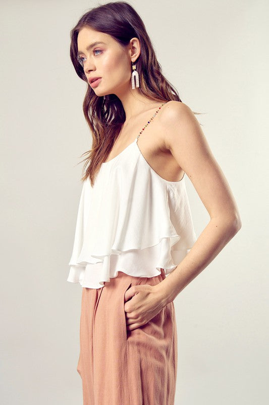 Beaded Shoulder Strap Cami Top WHITE by Mustard Seed | Fleurcouture