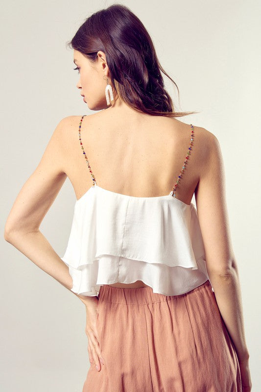 Beaded Shoulder Strap Cami Top WHITE by Mustard Seed | Fleurcouture