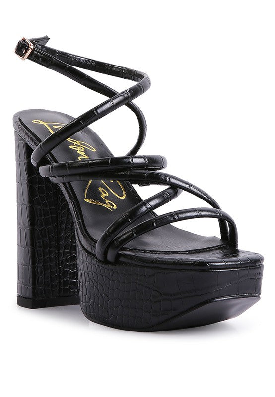 BEAM TIPS STRAPPY PLATFORM CHUNKY HIGH HEELS Black 6 by Rag Company | Fleurcouture