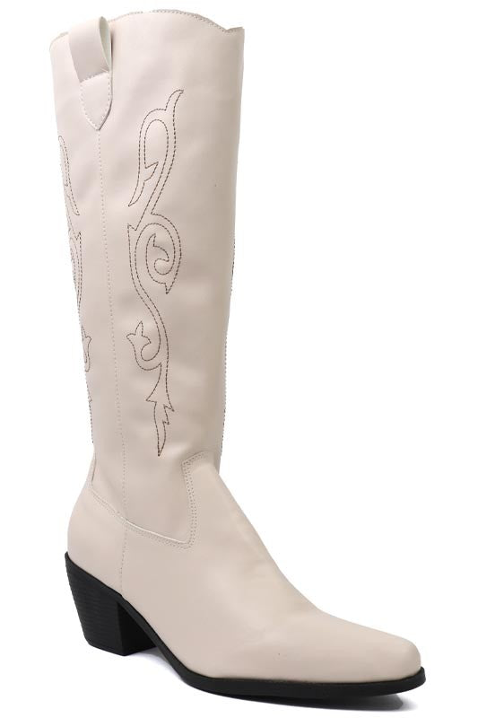 Beautiful Western Style Tall Boots Bone 6 by Miami Shoe Wholesale | Fleurcouture