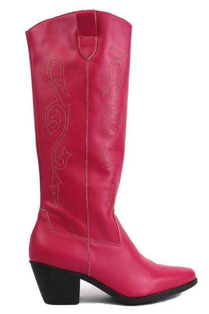 Beautiful Western Style Tall Boots Fuchsia 7 by Miami Shoe Wholesale | Fleurcouture