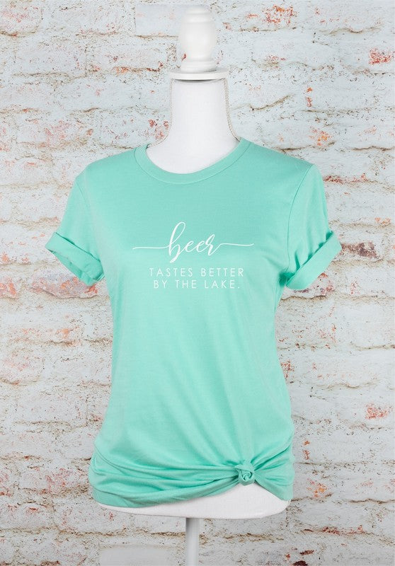 Beer Tastes Better By The Lake Graphic Tee Mint 2X by Ocean and 7th | Fleurcouture