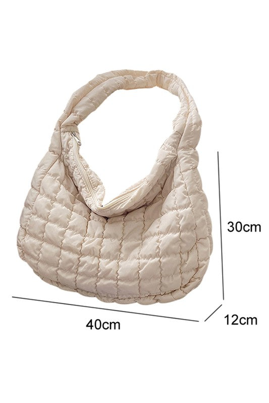 Beige Quilted Zipper Large Jennie Shoulder Bag Ivory one by EG fashion | Fleurcouture