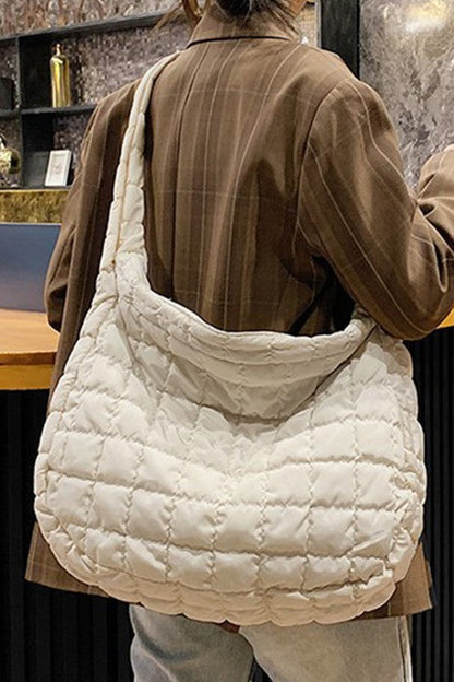 Beige Quilted Zipper Large Jennie Shoulder Bag one by EG fashion | Fleurcouture