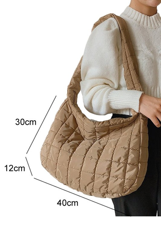 Beige Quilted Zipper Large Jennie Shoulder Bag one by EG fashion | Fleurcouture