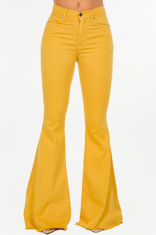 Bell Bottom in Mustard- Inseam 32 yellow 3 by GJG Denim | Fleurcouture