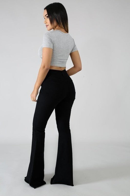 Bell Bottom Jean in Black-32&quot; Inseam BLACK by GJG Denim | Fleurcouture