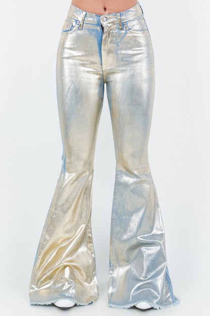 Bell Bottom Jean in Gold Foil Gold 3 by GJG Denim | Fleurcouture