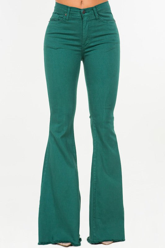 Bell Bottom Jean in Hunter Geen Green 5 by GJG Denim | Fleurcouture