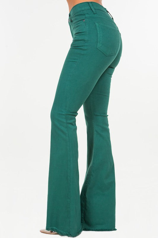 Bell Bottom Jean In Hunter Green - Inseam 32 green by GJG Denim | Fleurcouture