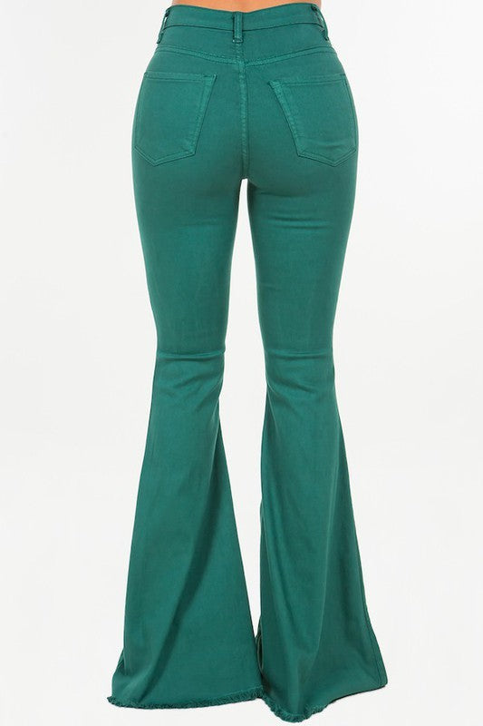 Bell Bottom Jean In Hunter Green - Inseam 32 green by GJG Denim | Fleurcouture