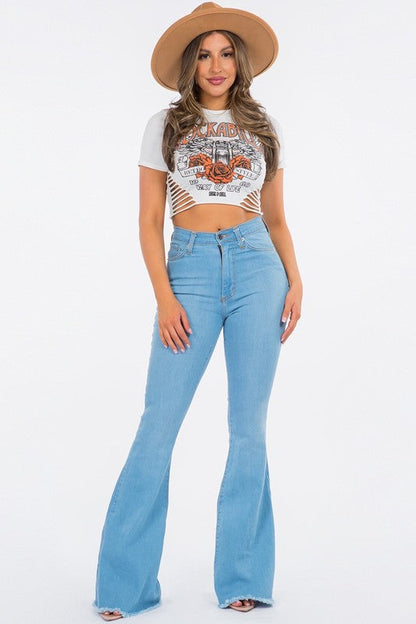 Bell Bottom Jean in Light Blue light blue by GJG Denim | Fleurcouture