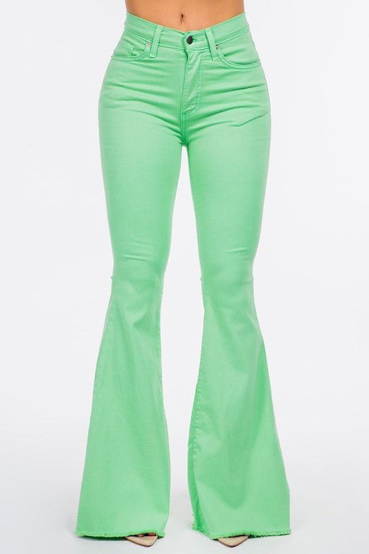 Bell Bottom Jean in Lime Green 9 by GJG Denim | Fleurcouture