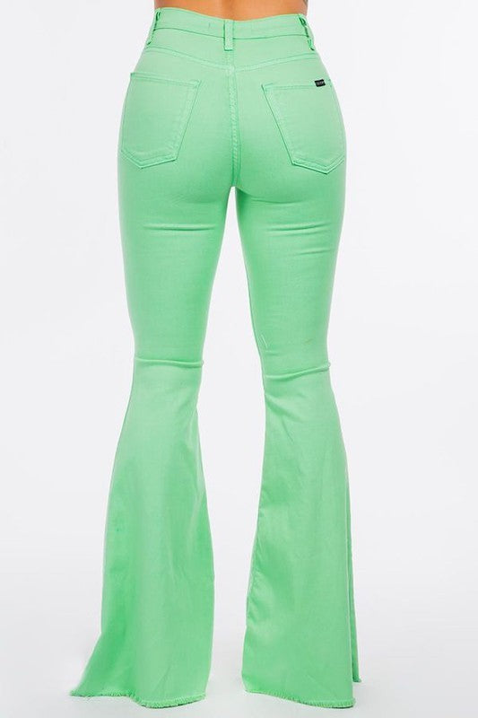 Bell Bottom Jean in Lime Green by GJG Denim | Fleurcouture