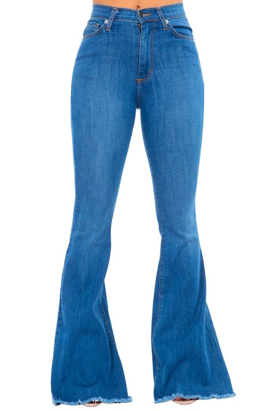 Bell Bottom Jean in Medium Blue blue 3 by GJG Denim | Fleurcouture