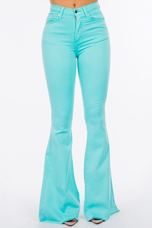 Bell Bottom Jean in Turquoise Inseam 32&quot; Turquoise 3 by GJG Denim | Fleurcouture