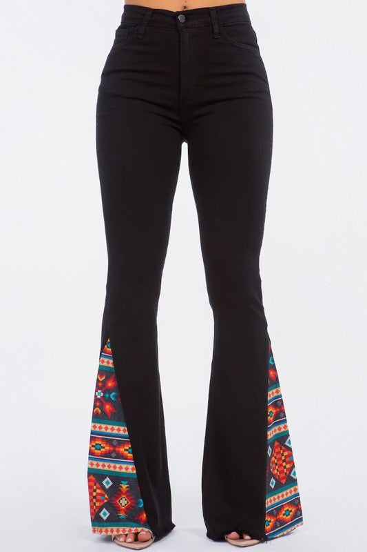 Bell Bottom Jean Native Print Black 1 by GJG Denim | Fleurcouture